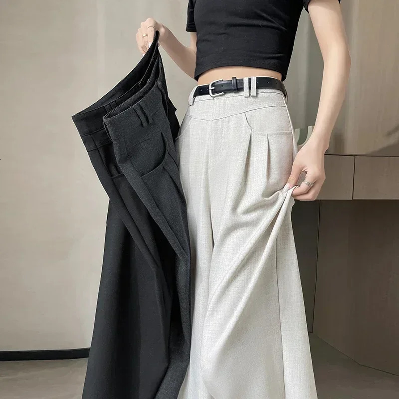 SpringSummer Black Set Hare Pants Womens Fashion Elastic High Waist Casual Trouser Solid Office 250428