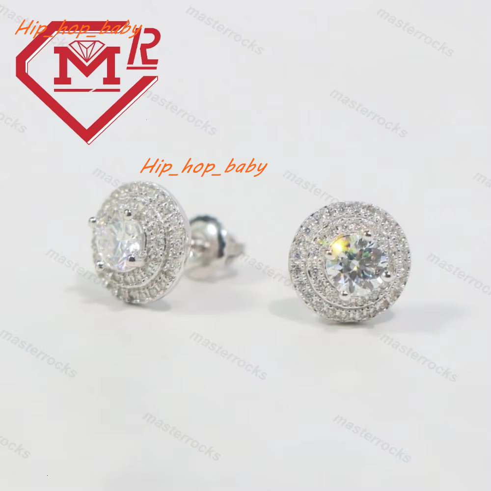 Hot Sale New Mens Jewelry Hip Hop Moissanite Personality Round Earrings Gold Plated Stud Earring Jewelry