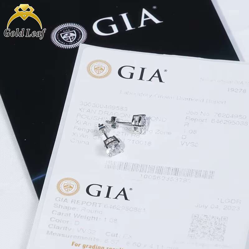 14K White Gold 0.30CT-5CT GIA/IGI Certified DEF VVS White Clear Round Cut Lab Grown Diamond Fine Stud Earrings Womens Jewelry
