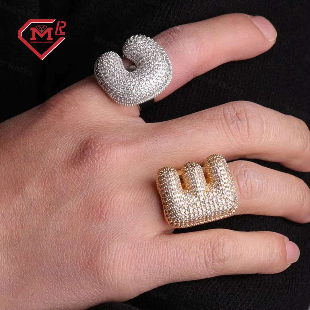 Luxury A-Z Moissanite Initial Ring 925 Sterling Silver Custom Vvs Diamond Moissanite Hip Hop Ring Letter
