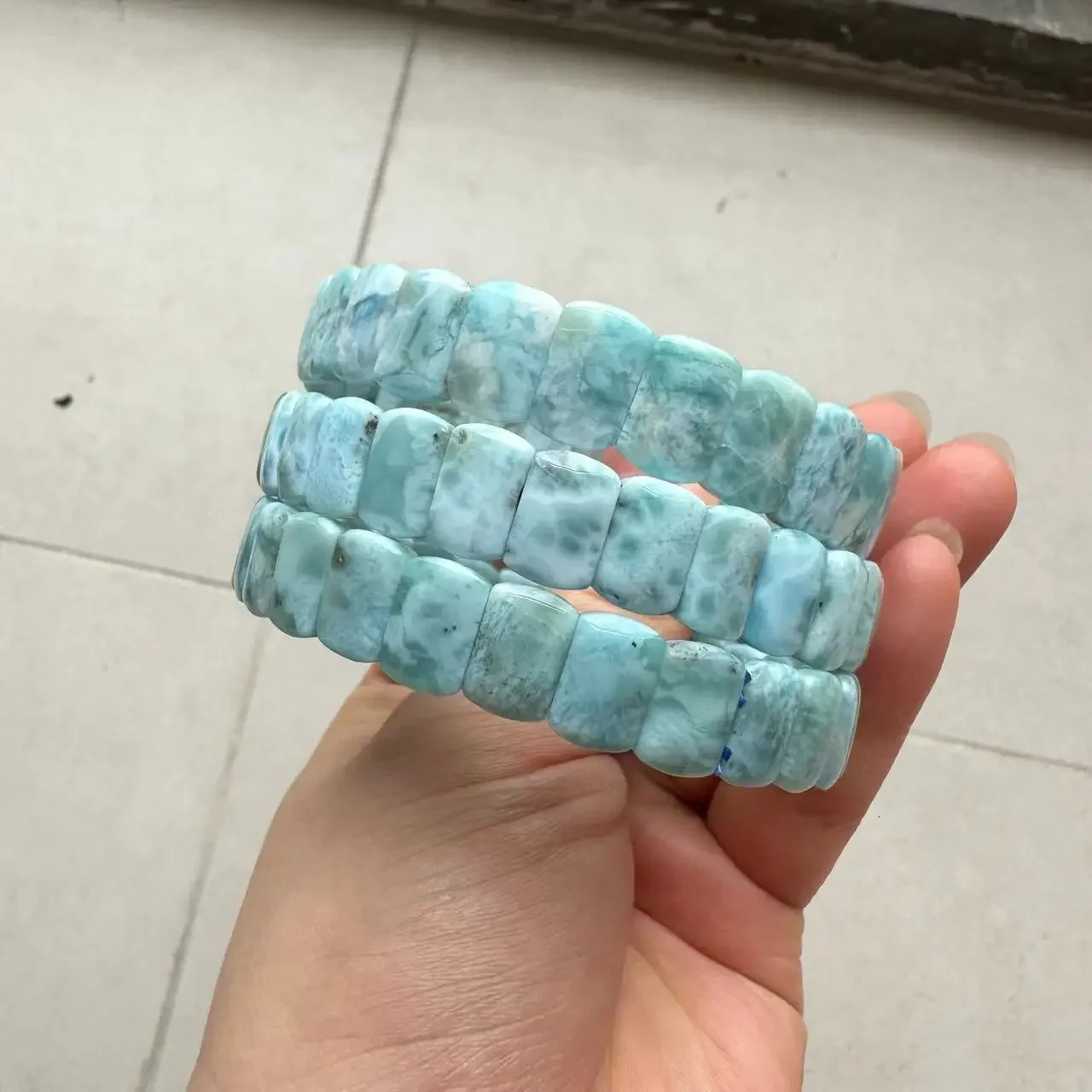 AA grade natural Larimar/copper Pectolite bead bracelet Dominican Larimar gemstone bracelet party gift 250425