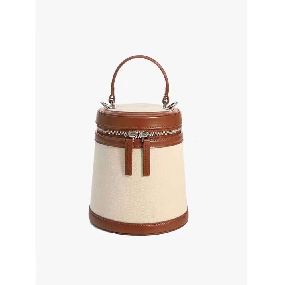 2024 Fashion Women's Spring And Summer New Cylinder Color Box Shape Single Shoulder Oblique Canvas Bucket Bag