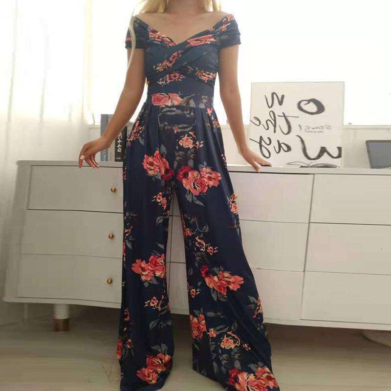 Spring European and American Women's Elegant One Shoulder Printed High Waist jumpsuit New Casual Fashion Trendy Clothing