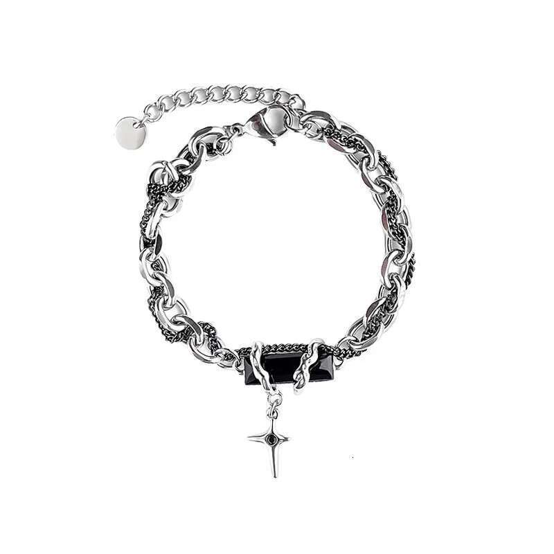2024 Retro Black Zircon Star Bracelet For Women Men Gifts Trend Titanium Steel Chain Unisex Goth Jewelry New Couple Accessories
