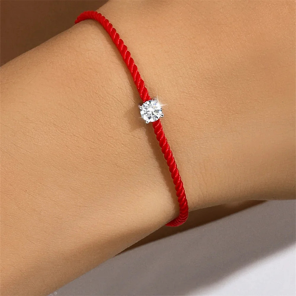 KO 925 sterling silver bracelet womens platinum single Mo silica diamond red rope online good luck bracelet 250424