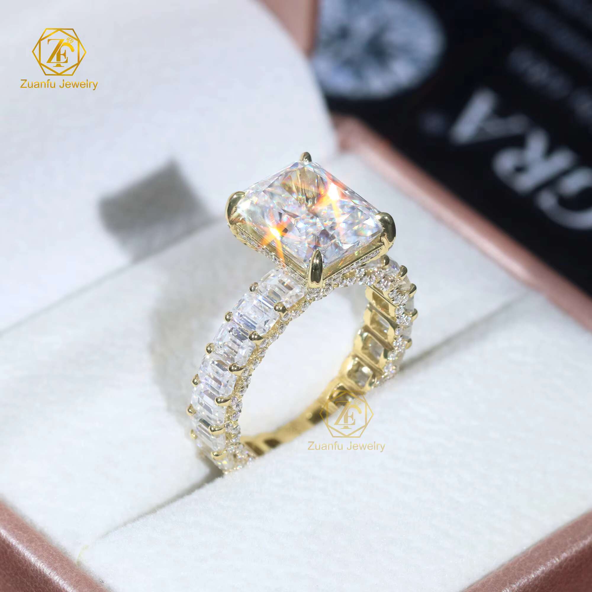 Elegant Custom 925S Moissanite Engagement Wedding Ring Set 9x11mm 5CT D VVS1 Radiant Cut High Quality Diamond Alternative