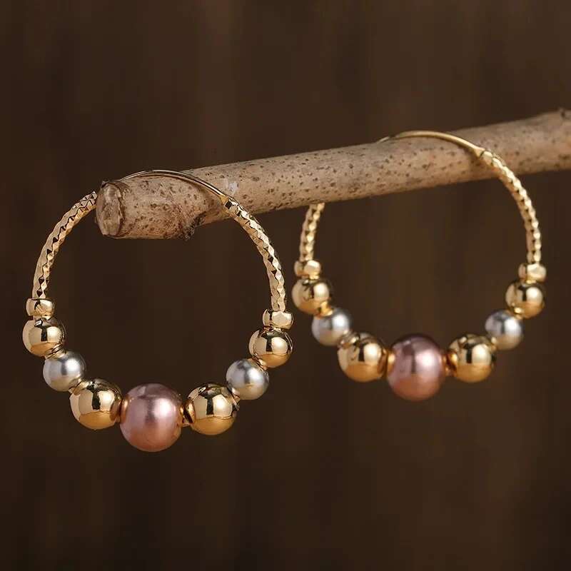 Classical Fashion Charm Gold Color Ball Bead Hoop Earrings For Women Party Jewelry Gifts