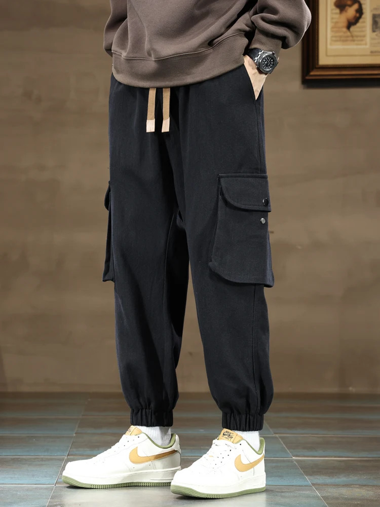 Large mens jogging cargo pants 8XL 7XL 6XL street clothing washing cotton casual bag pants solid color loose mens Trousers 250428