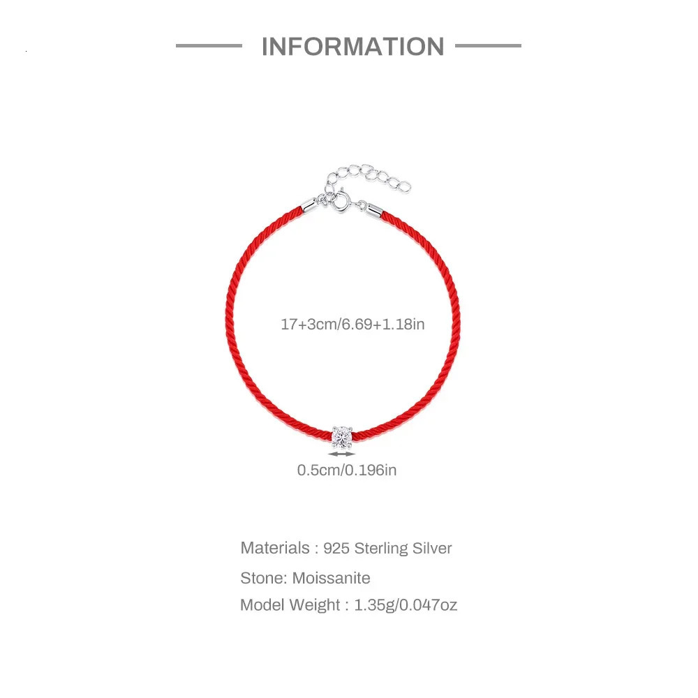 KO 925 sterling silver bracelet womens platinum single Mo silica diamond red rope online good luck bracelet 250424