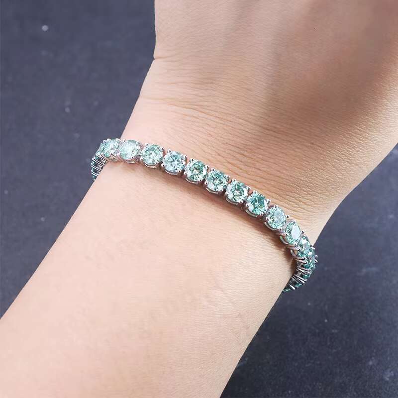 L-Blue Moissanite Diamond VVS 5mm Round S925 18K Gold Moissanite Tennis Bracelet for Gift Party