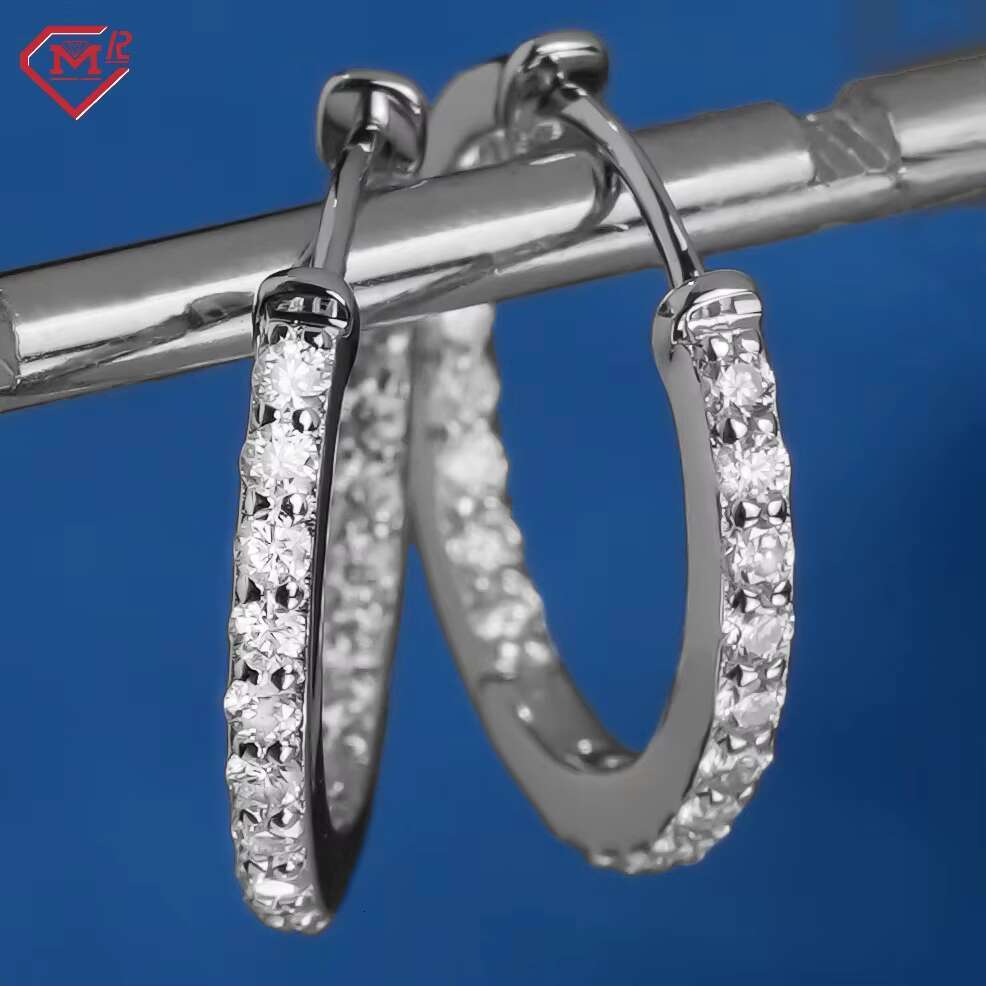 Luxury Moissanite Hoop Earrings Custom 925 Sterling Silver Vvs Iced Out Moissanite Earrings