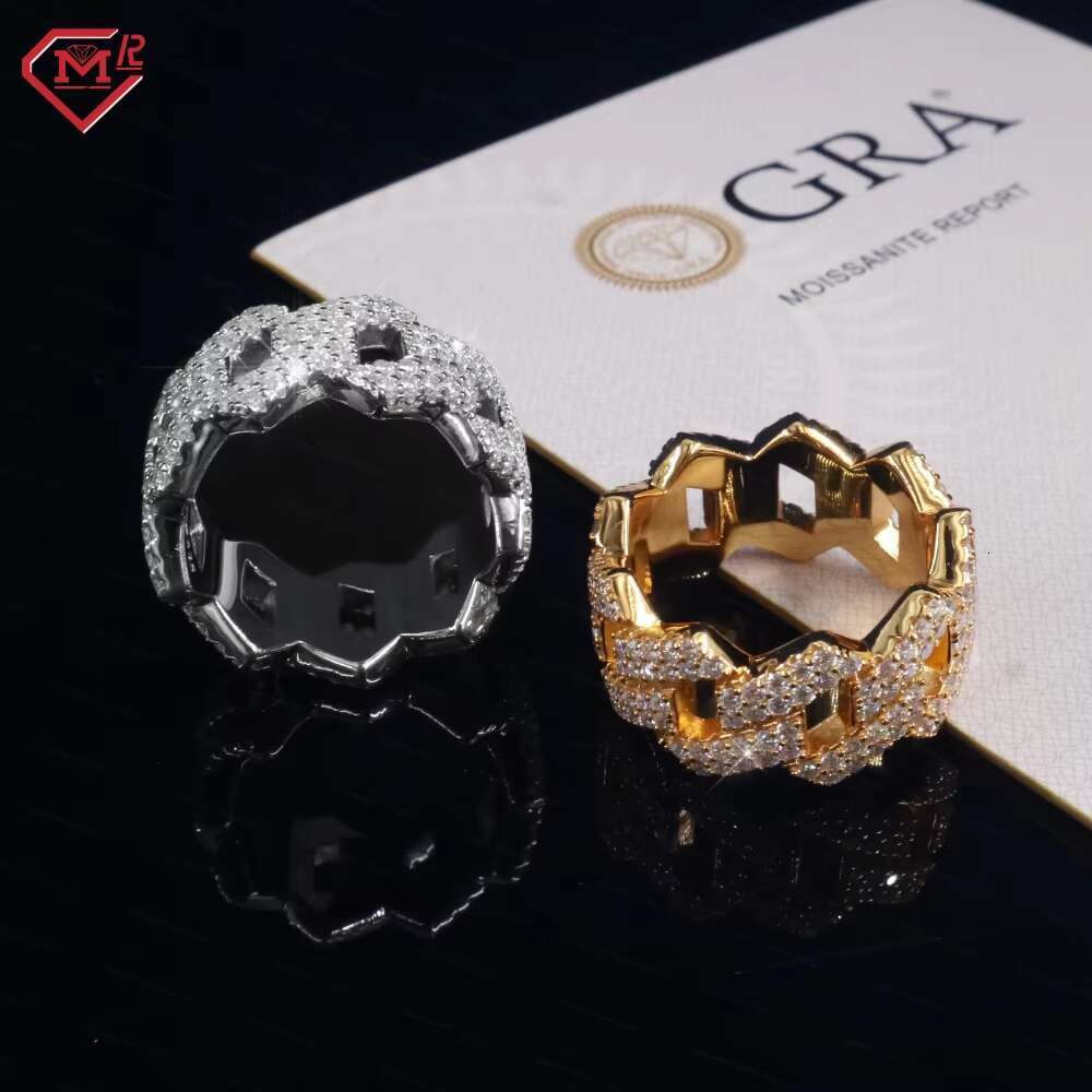 Rappers 2 Rows Cuban Ring Moissanite 925 Sterling Silver VVS Iced Out Mens Hip Hop Moissanite Ring