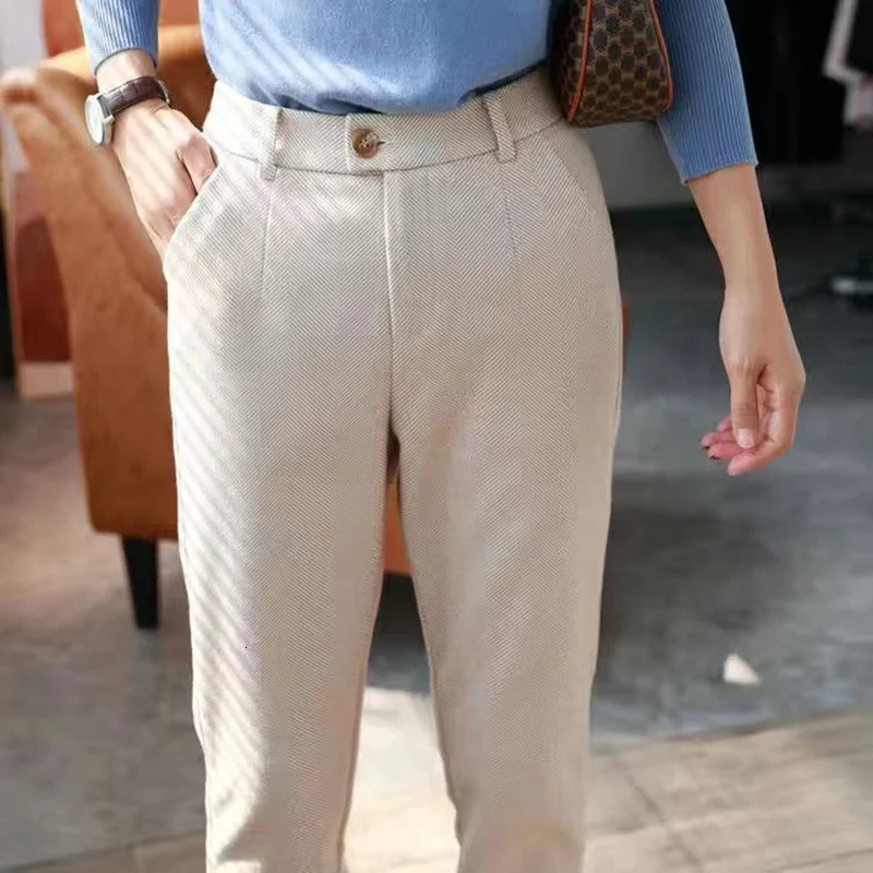 Autumn Winter Workplace High Waist Casual Set Pants Office Womens Maid Wool Harem Pencil 250428