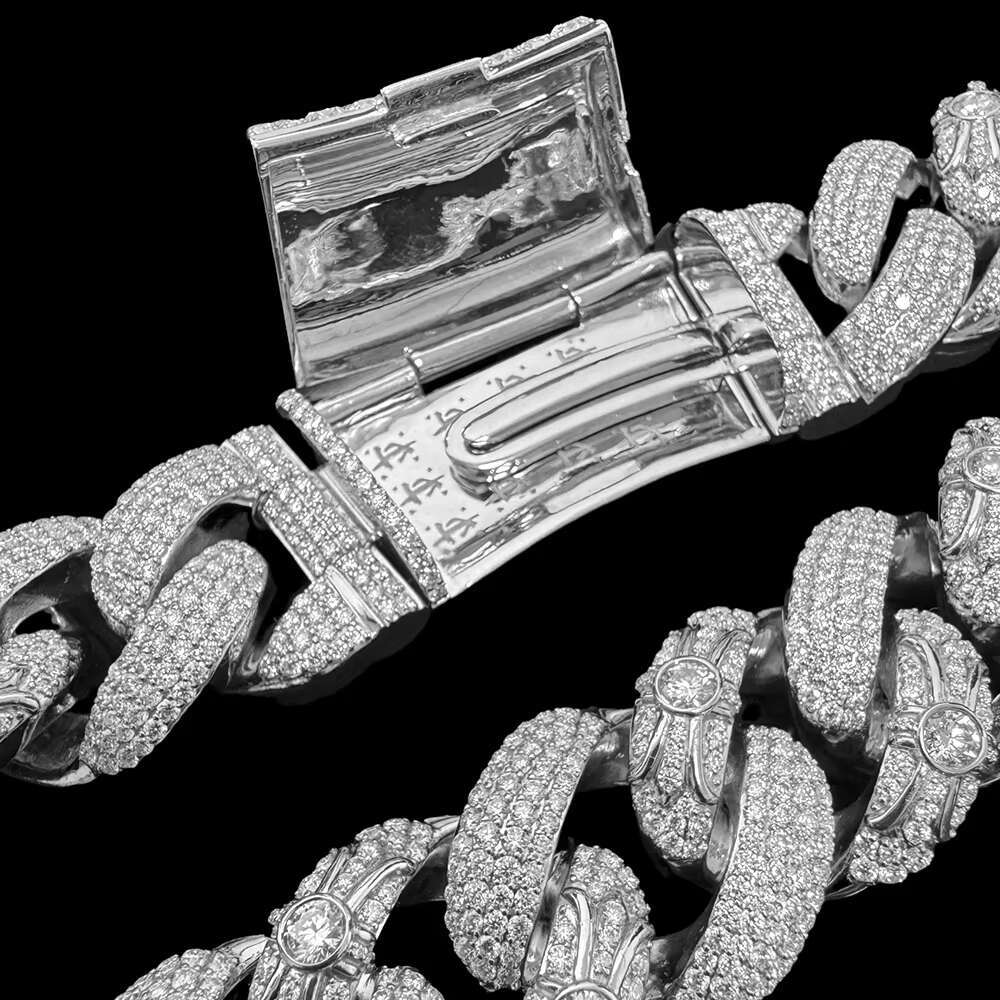 Factory Customized 20mm Cuban Chain 925 Silver Iced Out Men Necklace Buss Down VVS Moissanite Cuban Link Chain
