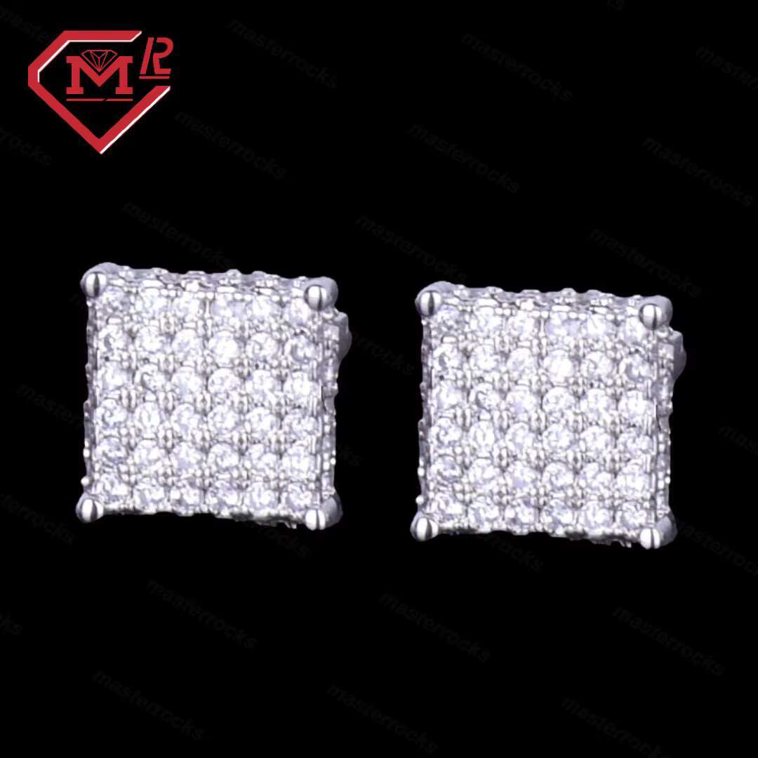 Hot Sale Square Shape Moissanite Stud Earrings S925 Sterling Silver Hiphop Fashion Trendy Cool Man Earrings