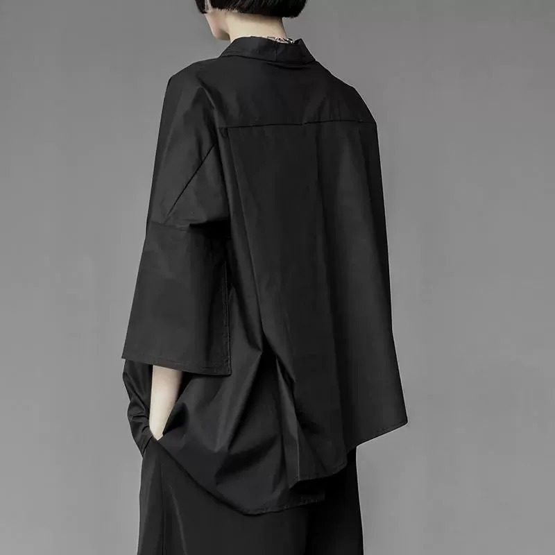 2025 SpringSummer Womens Fashion Harajuku Casual Shirt Irregular Asymmetric Loose Button 250422