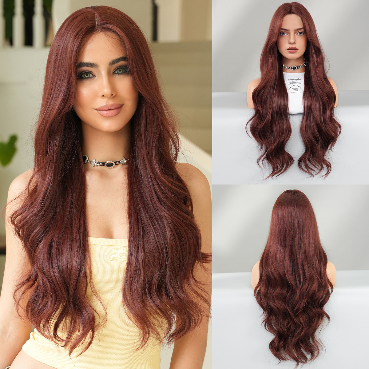 quality High brown small lace wig for women with natural long curly hair and large waves and a headband