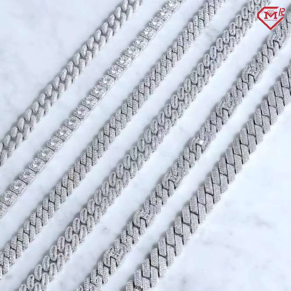 Hiphop 14mm Miami Cuban Link Chain Blingbling Iced Out 925 Sterling Silver Custom Vvs Moissanite Cuban Link Chain