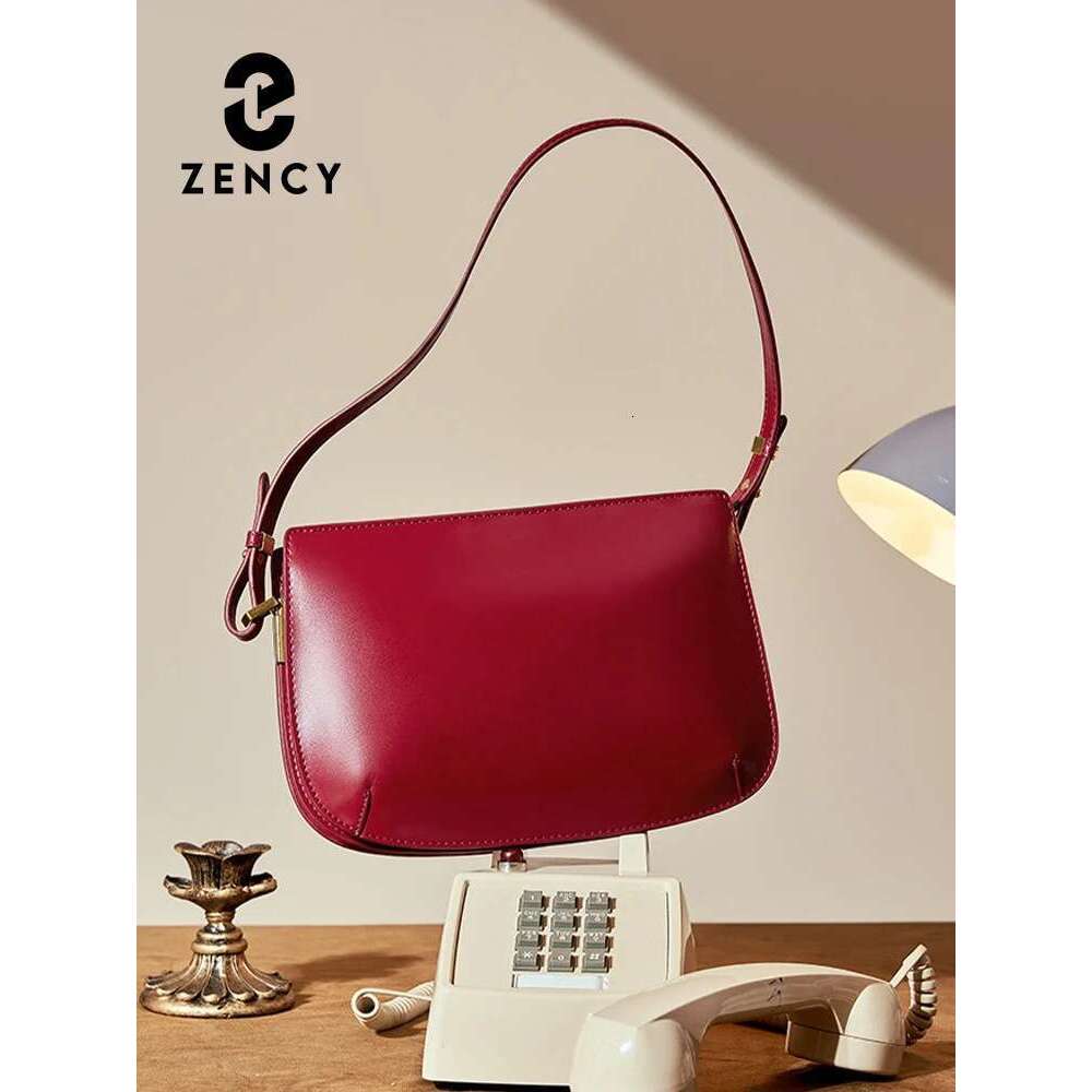 Zency New 2025 Fashion Cowhide Leather Women Armpit bag Shoulder Crossbody Designer Red Handbag For Lover Wife