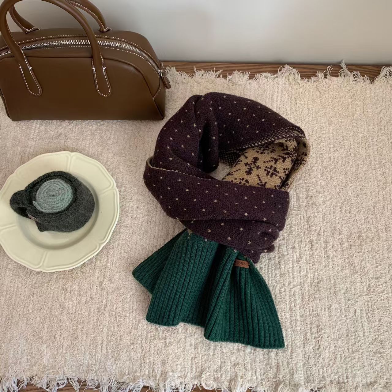 T612 Retro all-match warm knitted wool scarf neck scarf Christmas scarf