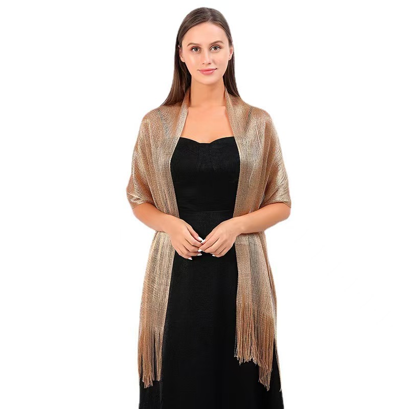 K596 European and American hot style gold and silver silk flat scarf bride dance wedding party evening dress shawl female