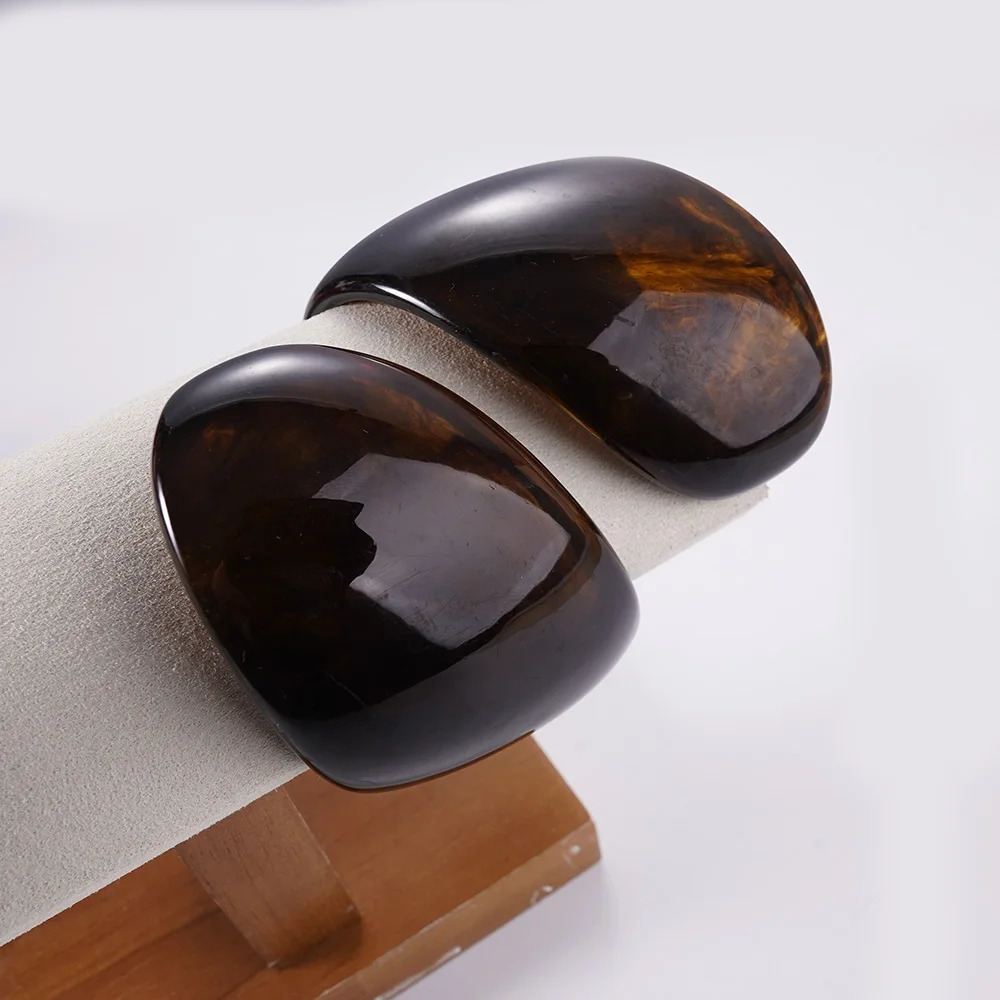 Vintage Wide Geometric Large Resin Bracelet Brown Irregular Chunky Clear Open Bangle Jewelry Gift for Women Girls 2025 250519