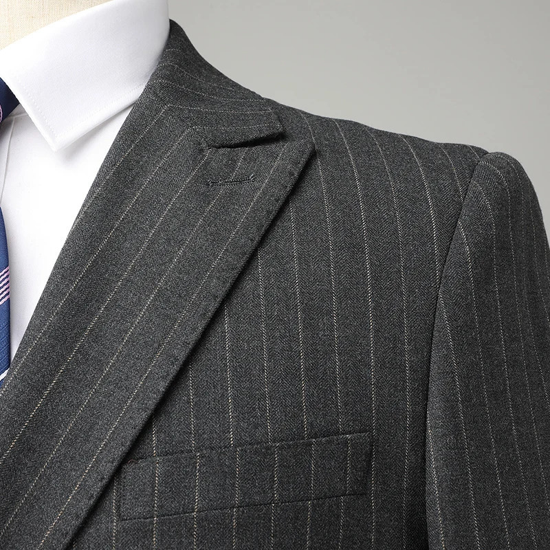 Mens Business Set SetTrous Fashion and Handsome Trend Striped Casual Boutique Double Row Buckle Two Piece M6XL 250428
