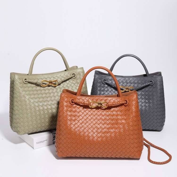 Fashionable niche metal buckle bow woven for women tote bag, genuine leather large capacity single shoulder bag