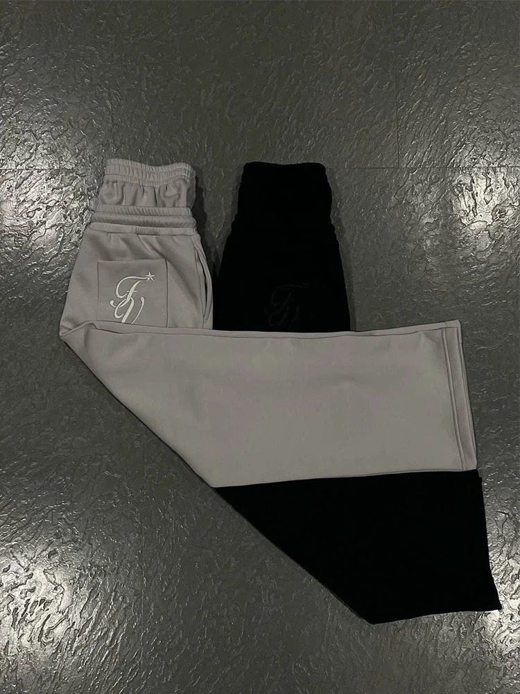 Harajuku loose solid color sports pants hip-hop waistband Y2K American solid color star embroidered casual pants 250428