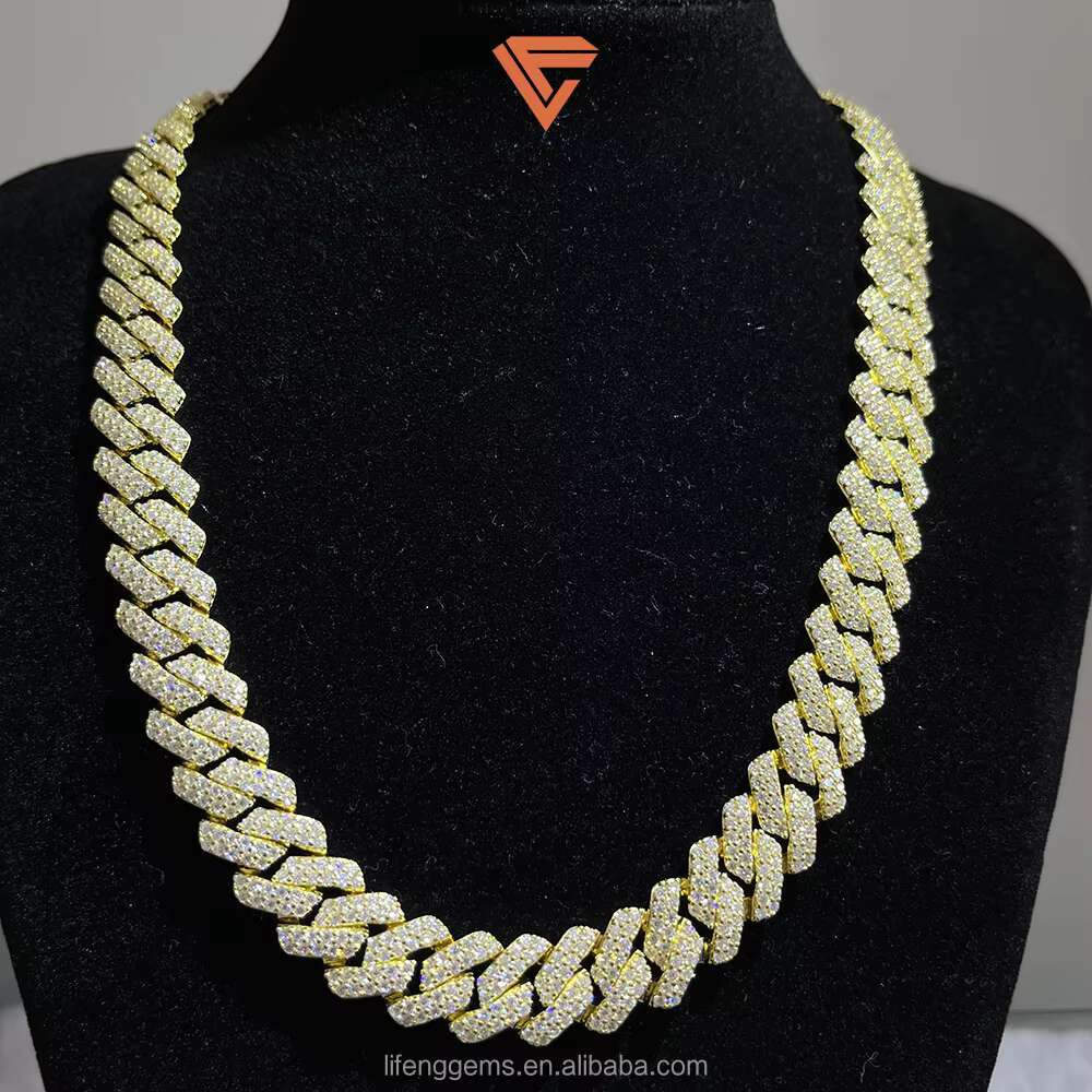 Pass Diamond Tester Moissanite 12mm Cuban Link Chain 925 Silver Gold Plated Full Iced Out Hip Hop Necklace Mossinate Jewelry