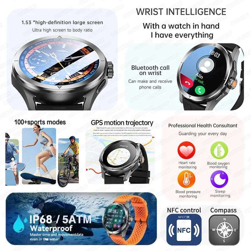 S4 Ultra For Xiaomi Smart Bracelet Men Watch AMOLED HD Screen Bluetooth Call GPS Trectory NFC Heart Rate Compass SmartWatches