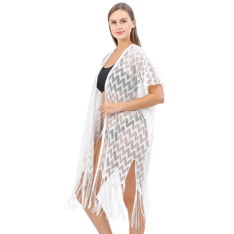 K601 Cross-border good goods European and American lace cardigan holiday beach style wave lace bikini blouse large size sun protection clothes for wom