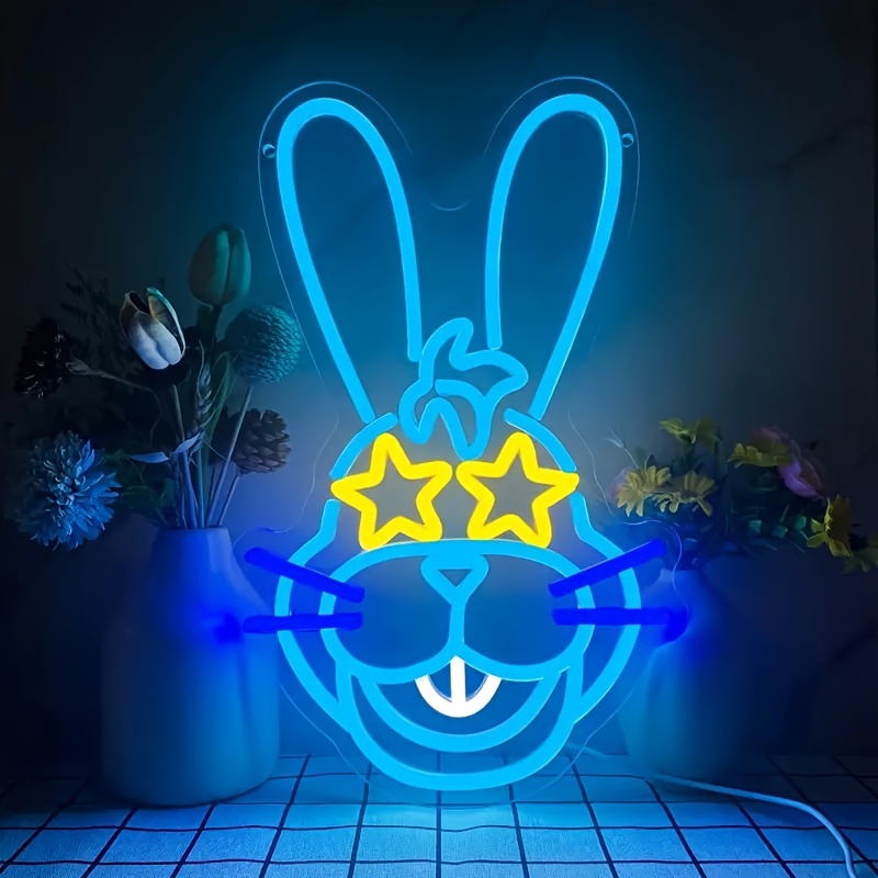 Bonnie Rabbit Neon Signs for Wall Decor,Dimmable Cartoon Fnaf Bunny Neon Light,USB Powered Game Sign for Bedroom Gaming Room Man Cave Bar Birthday Gif