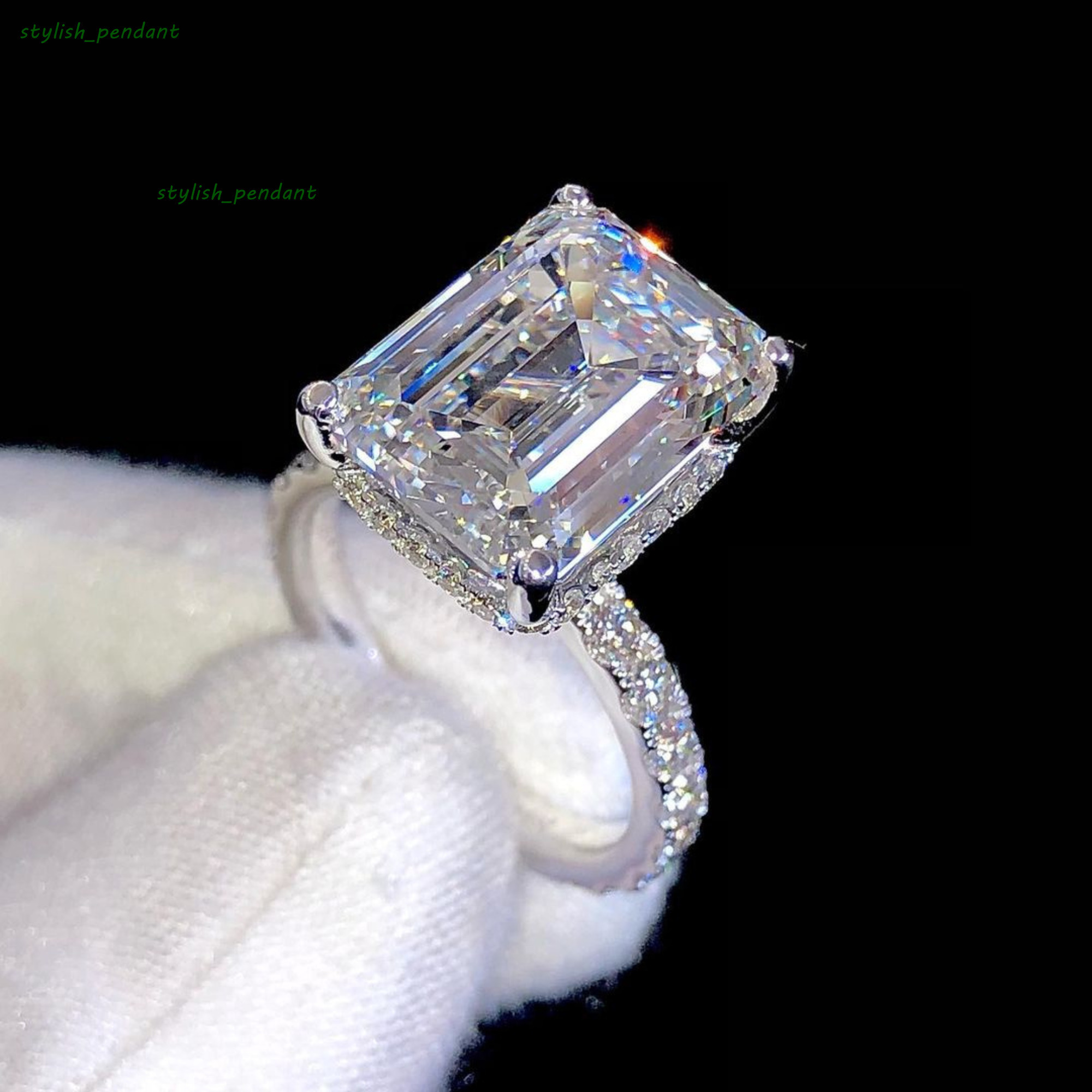 High Quality 325ct LabGrown Emerald Cut Diamond Ring 14K White Gold Engagement Wedding Jewelry Round Cut Band