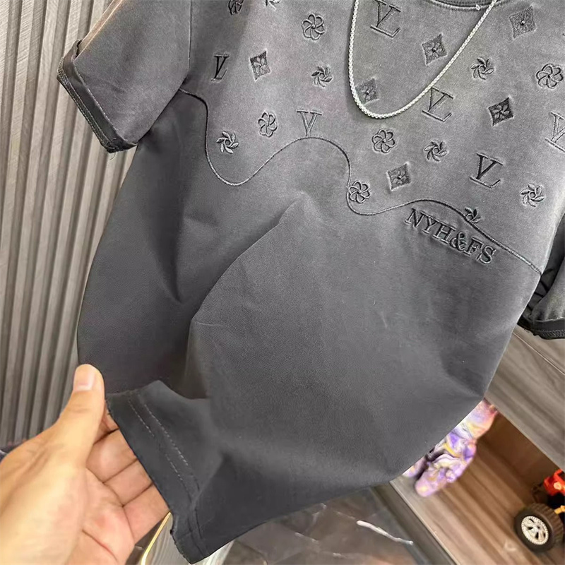 Free shipping designer Mens T-Shirts 2025 Summer Round Neck Embroidered Short Sleeve T-shirt with Dyeing Fashionable and Versatile Casual Half Sleeve