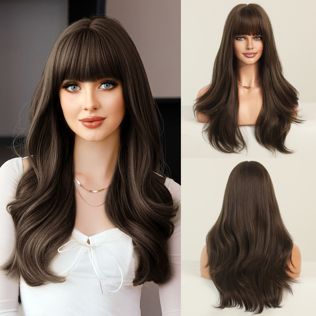 selling Hot womens natural gold long curly hair with bangs Taylor Swifts same blonde synthetic wig