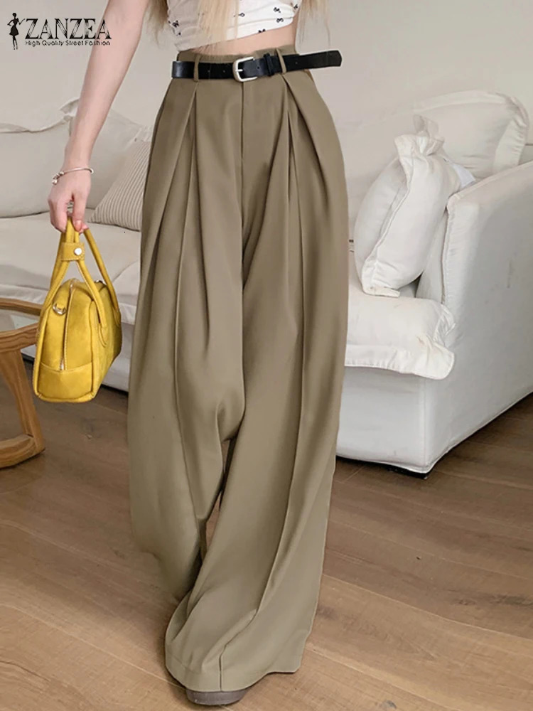 ZANZEA Summer Mens Street Clothing Womens High Waist Bag Pantalon Elegant Loose Wide Leg Pants Fashion OL Wok Palazzo Oversized 250427