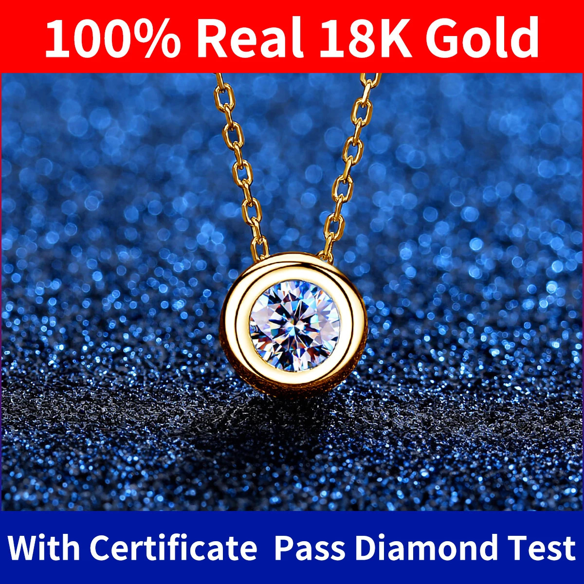 100% Real 18k Gold Necklace With Moisanite 0.5ct D Color VVS1 Certificated Dubai AU750 Jewelry For Women Wedding Gift Wholesale 250420