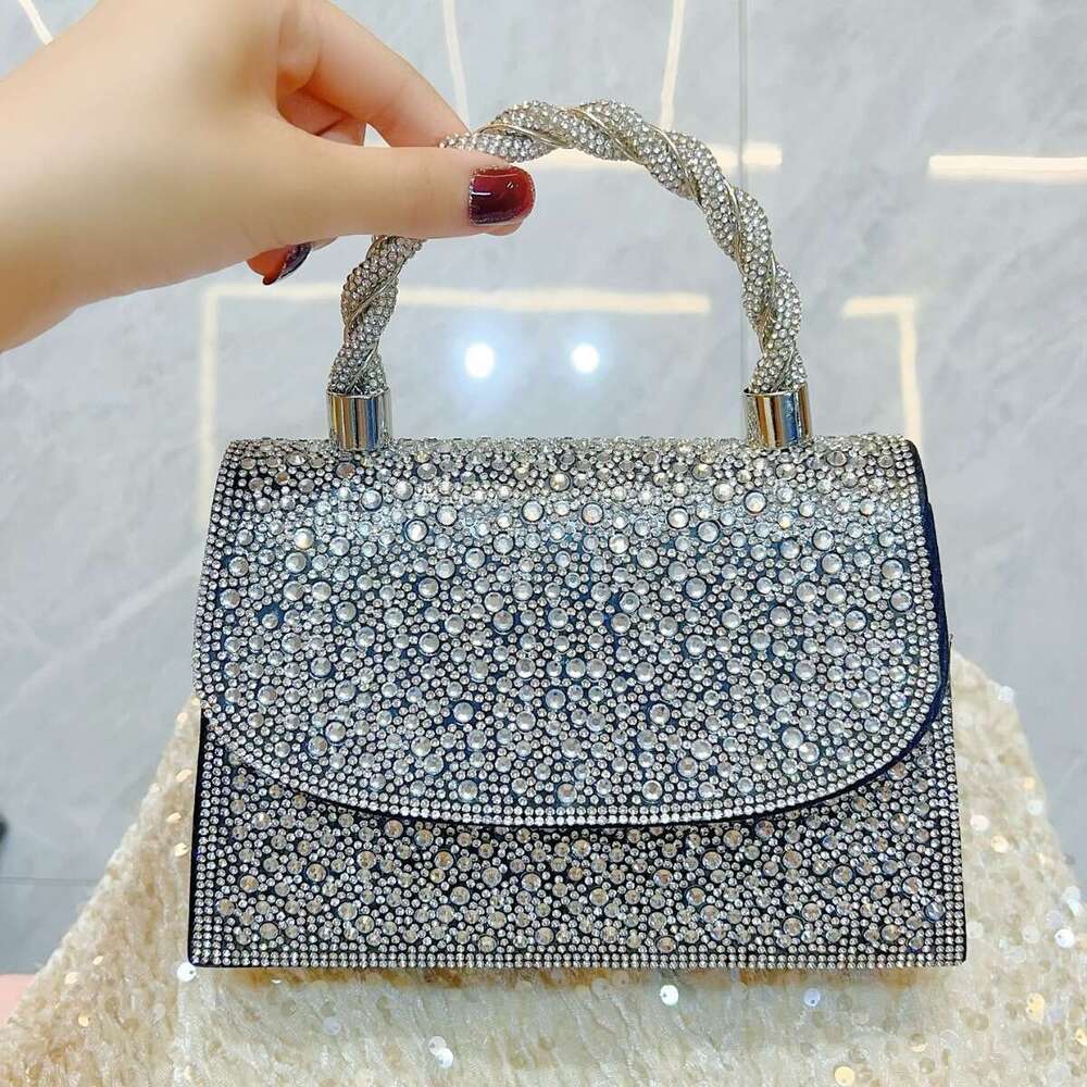Dinner Bag New French Style Full Socialite Banquet Water Small Square With Diamond Inlaid Handbag Shoulder Cross Dinner Bag KQ