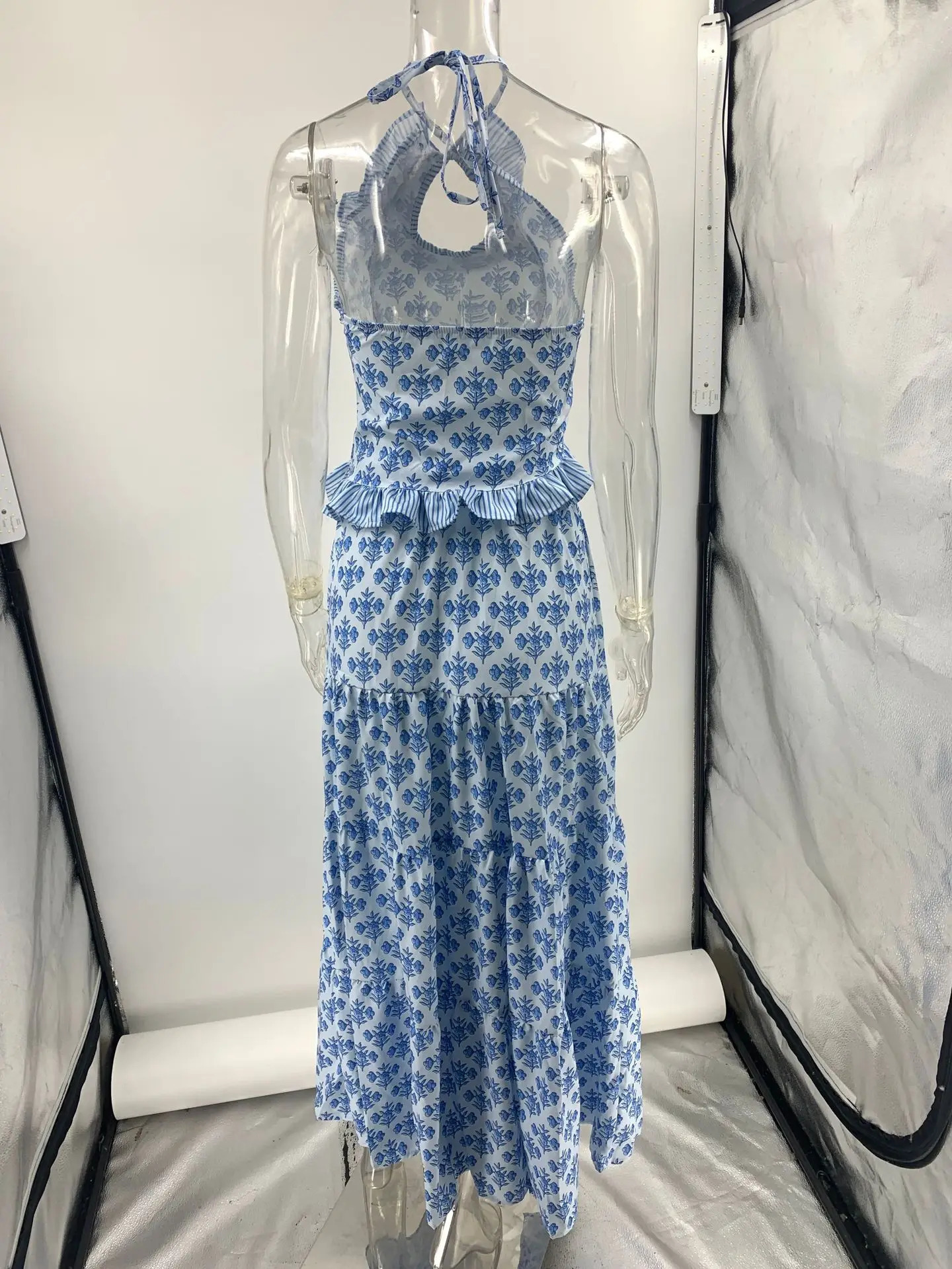 Ruffle camisole toplong sleeved set hollow lace slim crop vest pleated dress 2piece womens clothing 250430e