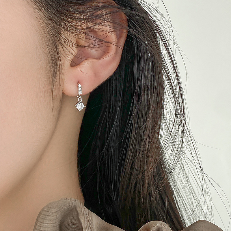 S925 Sterling Silver Moissanite Drop Earrings Four Prong Solitaire Bridal Dangle Jewelry for Women Wedding Anniversary Gift