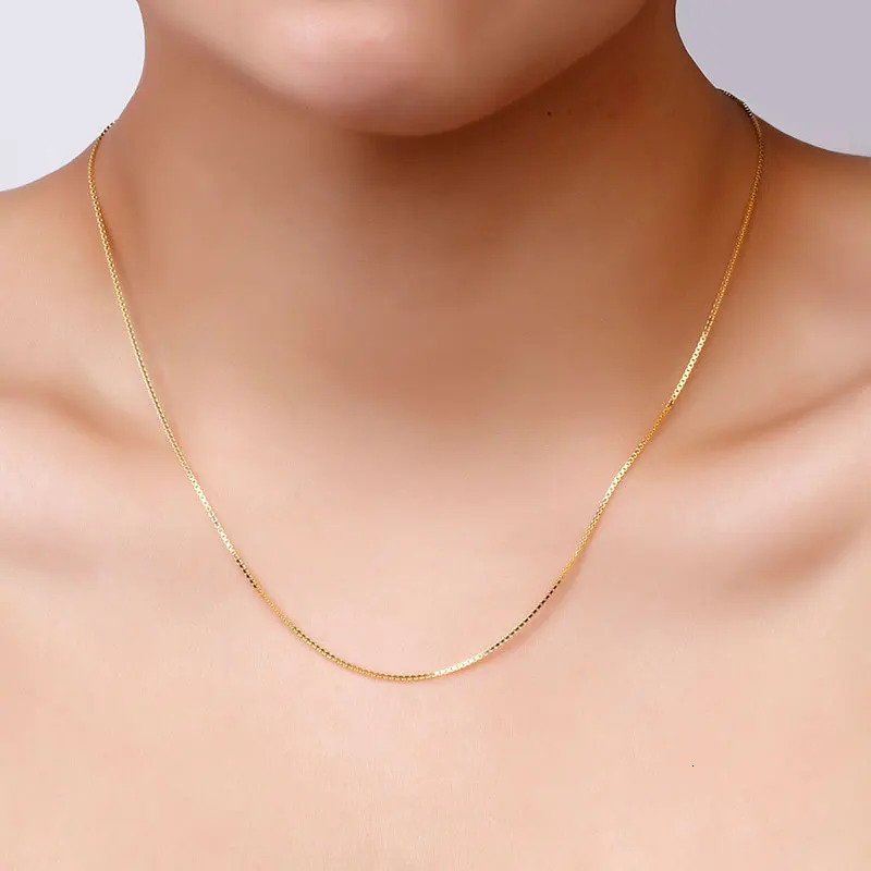 HON Pure 14k gold-plated necklace for women real gold box/cross/snake bone/water wave/Kravik chain jewelry 250425