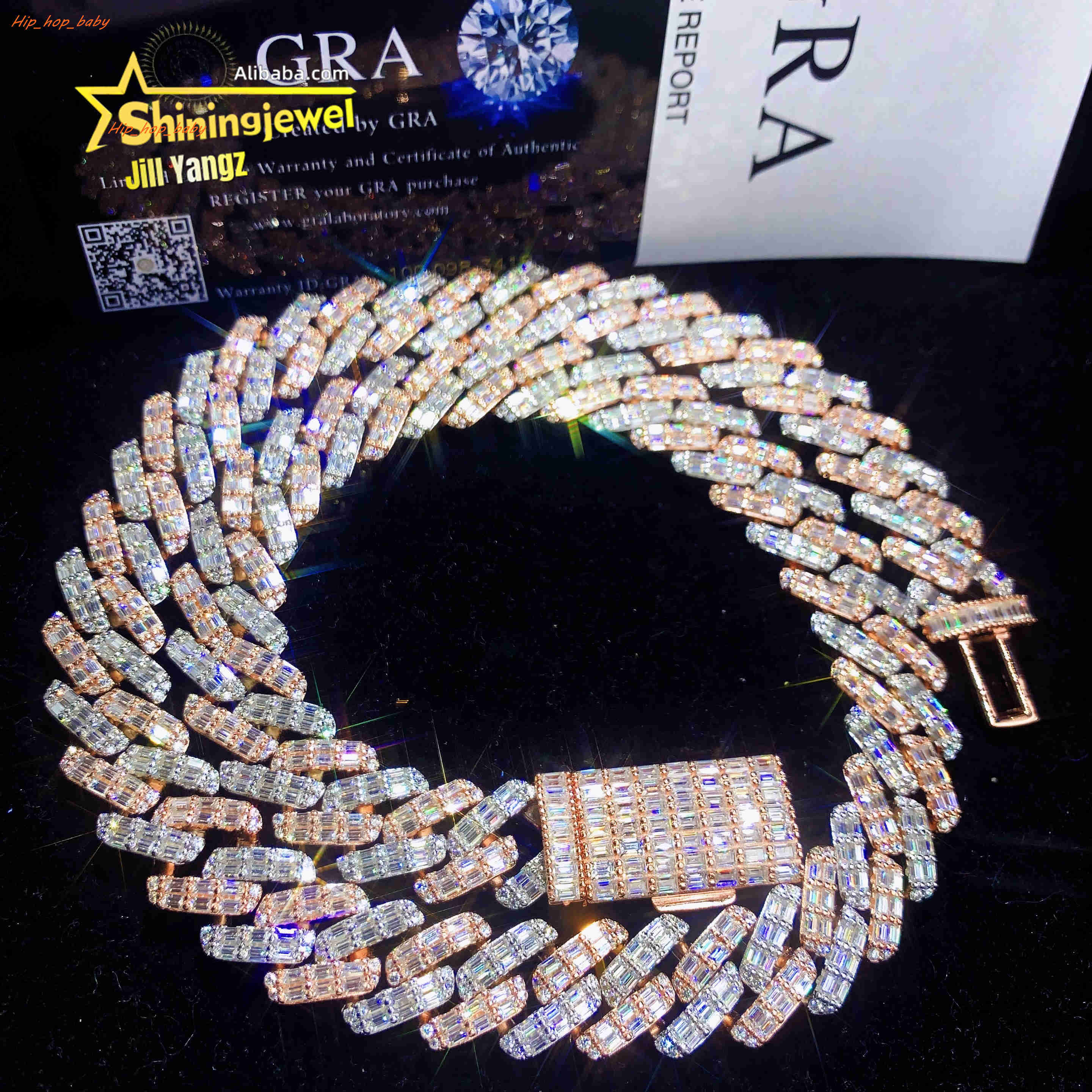 15mm Full Baguette Cuban Links Top Quality Rapper Jewelry Iced Out Moissanite Diamond Cuban Chain