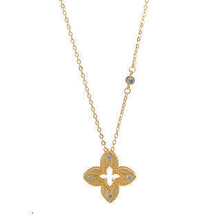 DHCollections Lucky Clover Necklace Bracelet Earrings Set Gold Plated Chain Jewelry Set for Women Lightweight Elegant Gift 3pcs