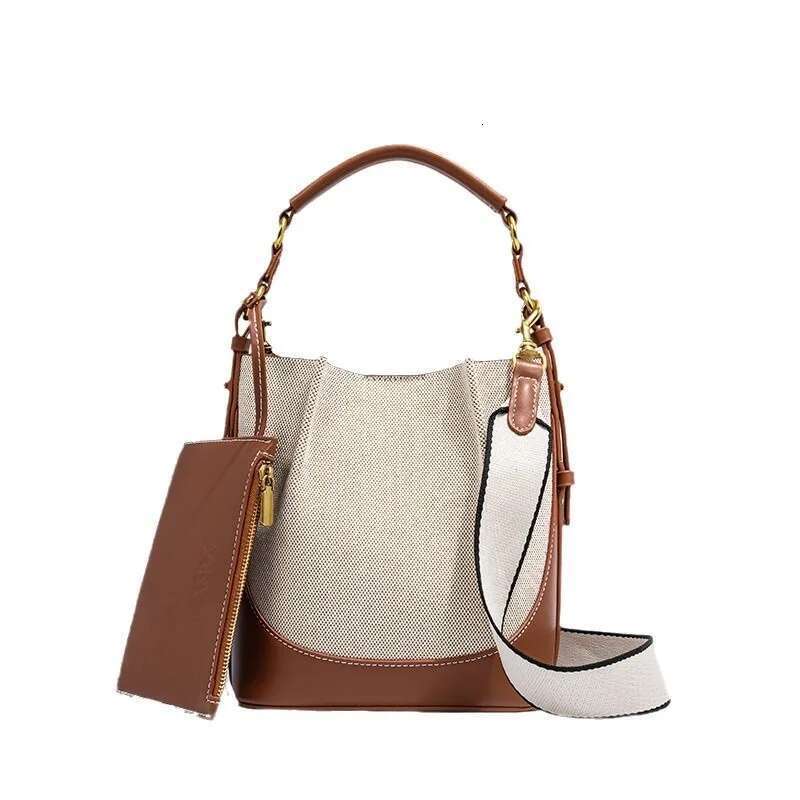 Large Capacity Wide Strap Single Shoulder Bundle Mouth Handheld Crossbody Bucket Bag
