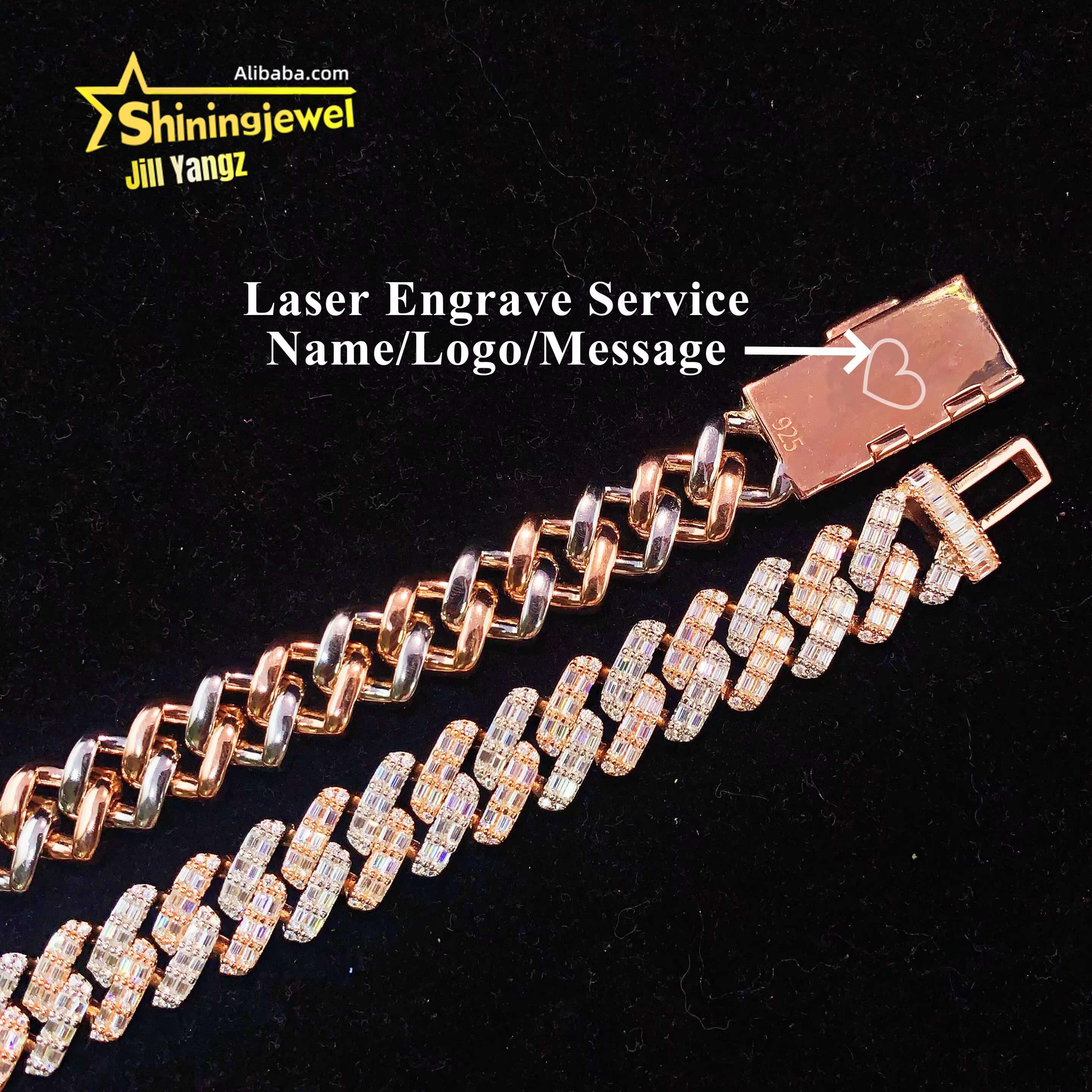 15mm Full Baguette Cuban Links Top Quality Rapper Jewelry Iced Out Moissanite Diamond Cuban Chain