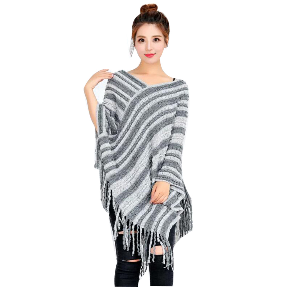 K603 European and American knitted cape shawl color matching autumn and winter tassel pullover shawl women