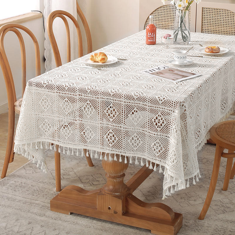 W44 American retro crochet tablecloth woven hollow tablecloth non-slip cover tablecloth beige hollow cloth placemat