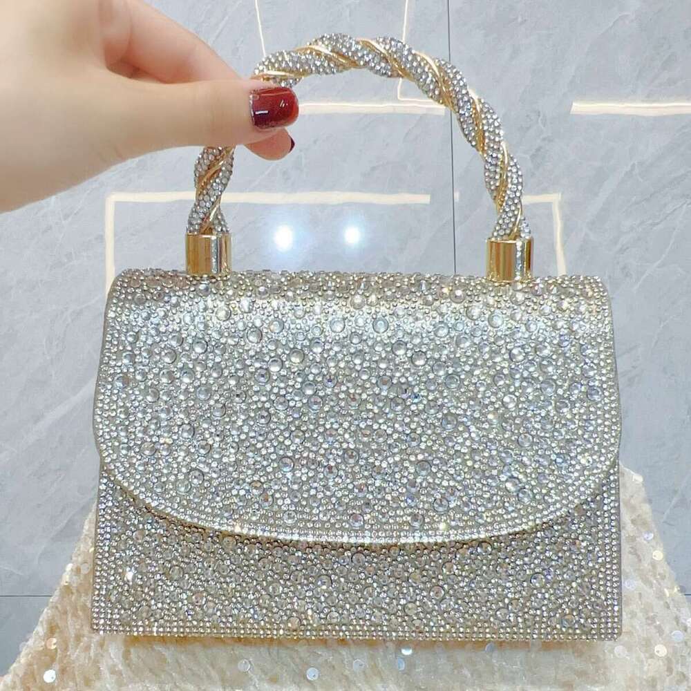 Dinner Bag New French Style Full Socialite Banquet Water Small Square With Diamond Inlaid Handbag Shoulder Cross Dinner Bag KQ