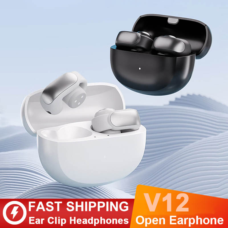New V12 Ear Clip Earphone Wireless Bluetooth 5.3 Headphones Sports Gaming Open Headset HiFi Stereo Earbuds 350mAh Long Standby